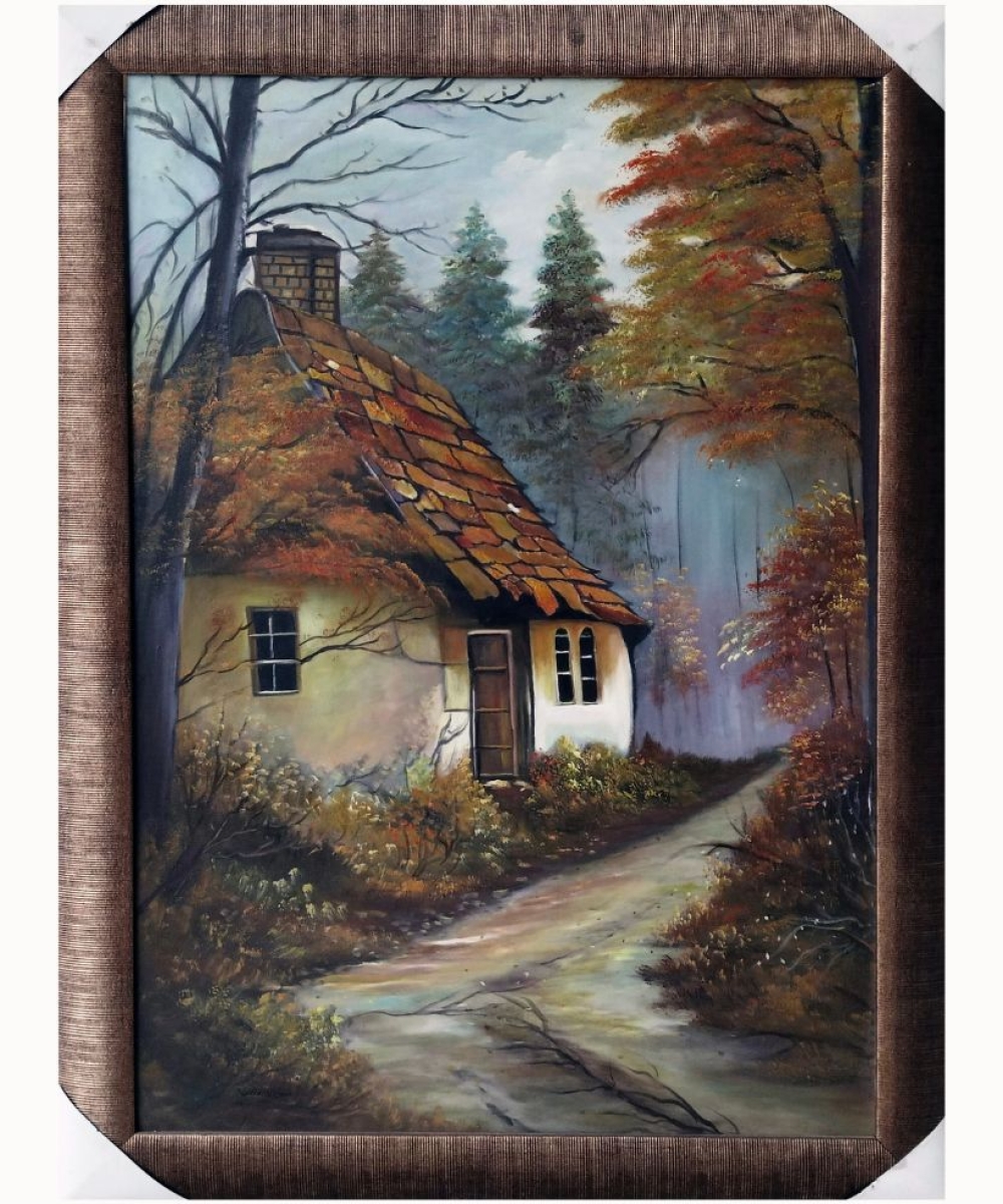 Hand Painted Oil Painting 29 "/42" with half round PVC frame