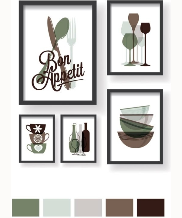 Kitchen Wall Art 18, set of 5 (2 A4, 2 A3, 1 A2)