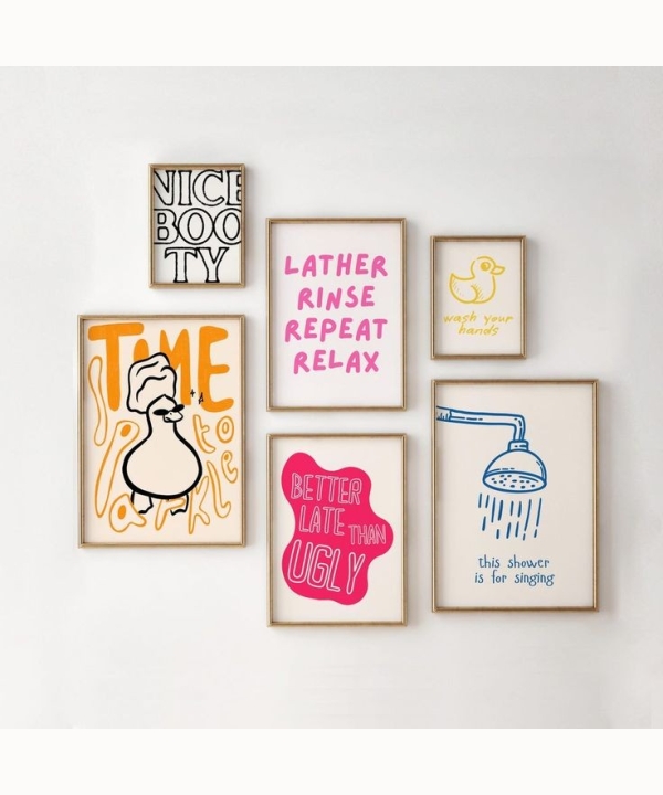 Bathroom Wall Art 12, Set of 6 (2 A5, 2 A4, 2 A3)