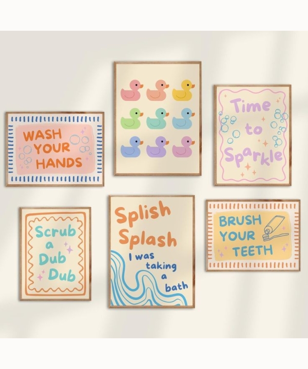 Bathroom Wall Art 13, Set of 6 (2 A5, 2 A4, 2 A3)